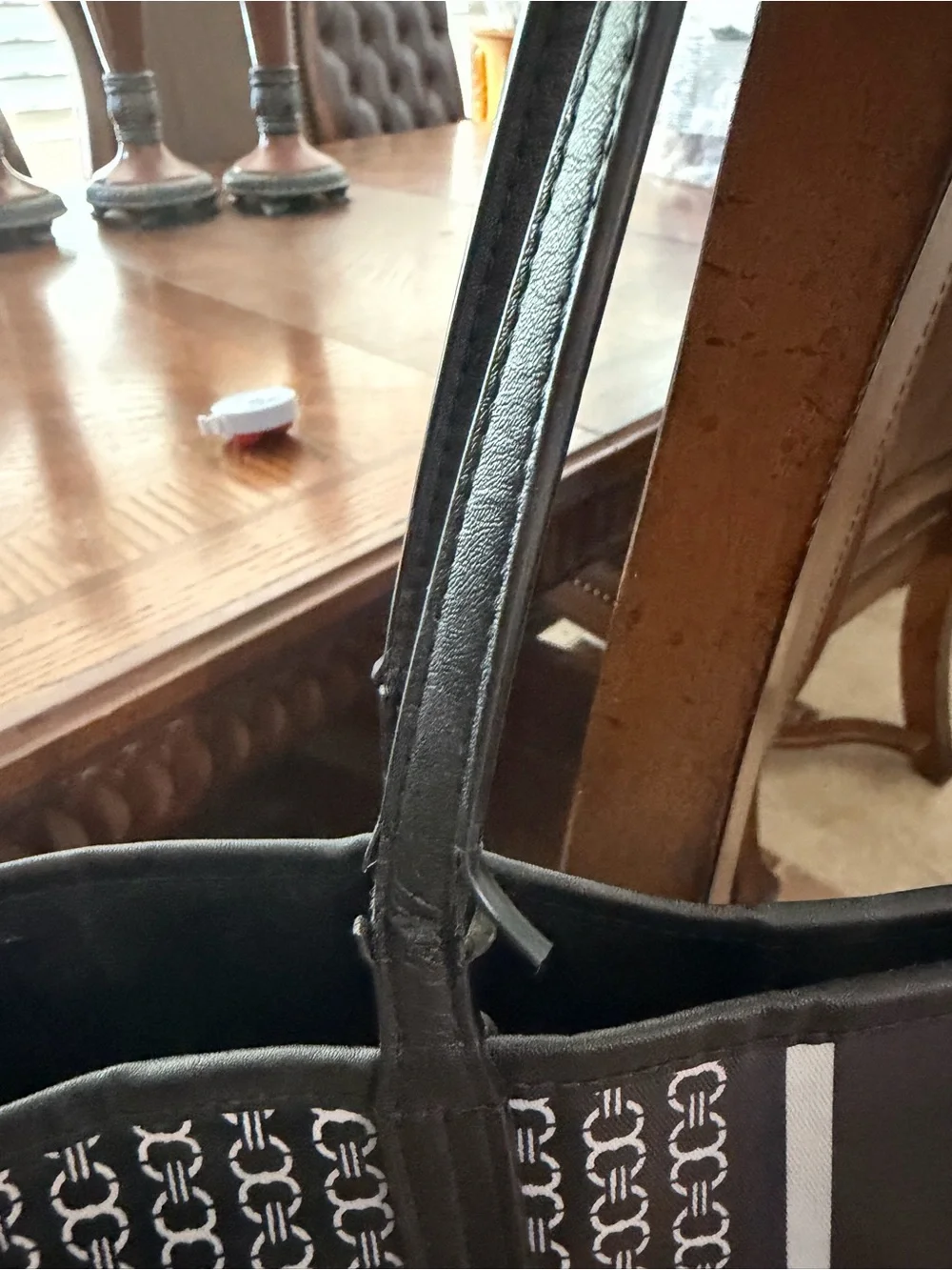 Tory Burch Black and White Logo Stripe Tote